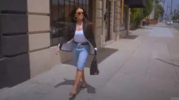 Amina Muaddi Elodie 105 Patent Leather Heeled Slippers worn by Kyle Richards as seen in The Real Housewives of Beverly Hills (S15E07)