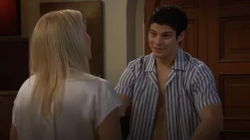 Paisley & Gray Short Sleeve Striped Button-Front Camp Shirt worn by RJ Forrester ( Brayan Nicoletti) as seen in The Bold and the Beautiful on January 28, 2026