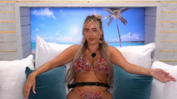 Ego Triangle Ruffle Detail Tie Side Bikini In Red Paisley Print worn by Jess Harding as seen in Love Island: All Stars (S03E14)