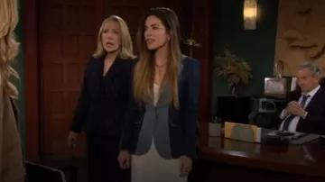 Cinq a Sept Contrast Sallie Jacket worn by Victoria Newman (Amelia Heinle) as seen in The Young and the Restless on January 22, 2026