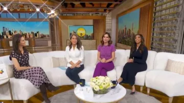 Dries Van Noten Dilian Abstract-Print Draped Midi Dress worn by 
Jennifer Wallance as seen in Good Morning America on January 30, 2026