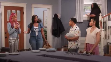 AE Denim Collared Puff Sleeve Tie Front Shirt worn by Ashley (Bittany Inge) as seen in The Ms. Pat Show (S05E06)