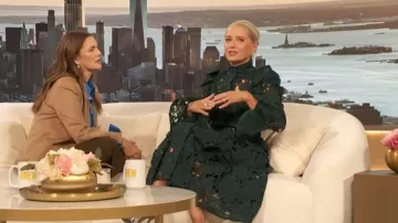 Leo Lin Aliyah Belted Lace Midi Dress worn by Katherine LaNasa as seen in The Drew Barrymore Show on February 2, 2026