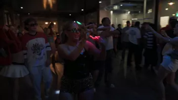 Edikted Sequin Leopard Printed Micro Shorts worn by Emmy Sharpe as seen in Canada Shore (S01E01)