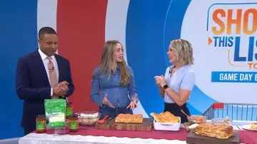 Urban Outfitters Ledia Slim Long Sleeve Zip-Front Denim Shirt worn by Skyler Bouchard as seen in Today on February 3, 2026