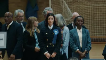 Fairfax & Favor Victoria Navy Blackwatch Coat worn by Yasmin Kara-Hanani (Marisa Abela) as seen in Industry (S04E02)