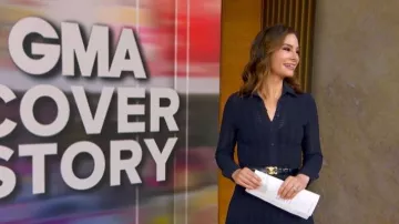 Celine Medium Triomphe Belt worn by Rebecca Jarvis as seen in Good Morning America on February 3, 2026