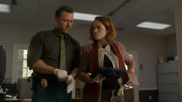 Frame The Houndstooth Silk Top worn by Angie Polaski (Erika Christensen) as seen in Will Trent (S04E05)