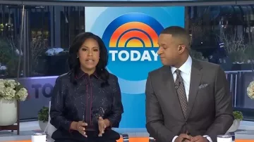 Lafayette 148 NY Scottie Constellation-Print Silk Twill Blouse worn by Sheinelle Jones as seen in Today on February 5, 2026