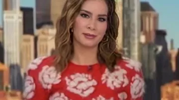 Good Morning America 2026 Rebecca Jarvis Red Floral Sweater as seen in Good Morning America