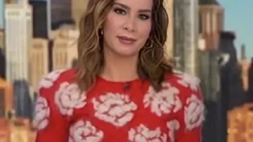 Good Morning America 2026 Rebecca Jarvis Red Floral Sweater as seen in Good Morning America