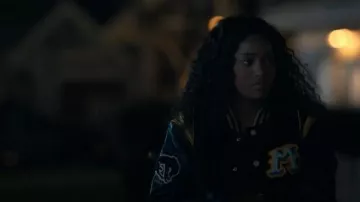 Mother The Fringe Team Spirit Varsity Jacket worn by Samira (Keke Palmer) as seen in The 'Burbs (S01E01)