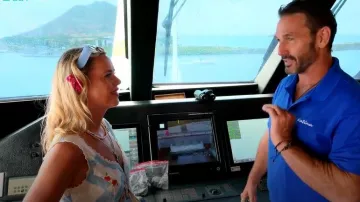 Twik Oysters And Crabs Wide-leg Pant In Blue worn by (Alesia Harris) as seen in Below Deck Down Under (S04E01)