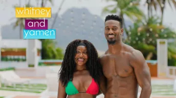 Shein New Arrival Women's Red/green/yellow Color Block String Bikini For Sports worn by Whitney Adebayo as seen in Love Island: All Stars (S03E21)