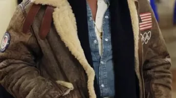 Shearling Leather Jacket worn by Usher in Michelle Yeoh, Stanley Tucci & Usher Dazzle at Olympics 2026