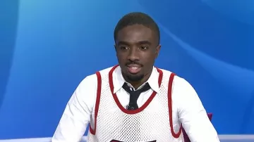 Thom Browne Cashmere Mesh Basketball Jersey worn by Caleb McLaughlin as seen in Today with Jenna & Sheinelle  on February 6, 2026