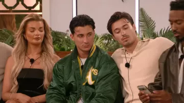 Vintage 80s Starter Oakland Athletics Green Bomber Satin Jacket Medium MLB worn by Tommy Bradley as seen in Love Island: All Stars (S03E21)