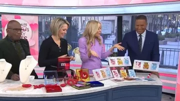 Elie Tahari Double Breasted Crepe Blazer worn by Chassie Post as seen in Today on February 9, 2026