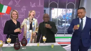 Lafayette 148 NY Metallic Stardust Suede A-Line Midi Skirt worn by Vanessa Price as seen in Today on February 9, 2026