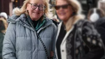 Donna Kelce Sundance Film Festival Grey Puffer Coat in Taylor Swift and Travis Kelce’s Moms Hang Out at Sundance!