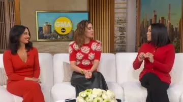 Tory Burch Rose-Embroidered Sweater worn by Rebecca Jarvis as seen in Good Morning America on February 6, 2026