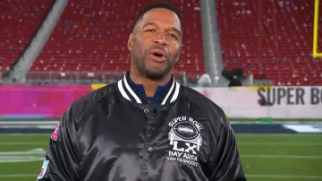 Starter Super Bowl LX Jacket worn by Michael Strahan as seen in Good Morning America on  February 9, 2026