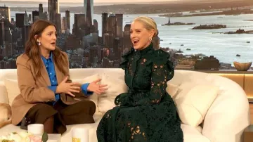 Leo Lin Aliyah Belted Lace Midi Dress worn by Katherine LaNasa as seen in The Drew Barrymore Show on February 2, 2026