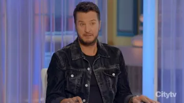 Veste de camionneur en jean noir Marni flockée portée par Luke Bryan telle que vue dans American Idol (S24E01)