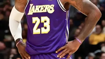 Jersey worn by LeBron James in LEBRON JAMES FINAL MINUTE MONSTER BLOCK AND FEW WORDS WITH JA MORANT IN LAST NIGHT GAME #nba