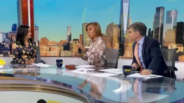 Robe-chemise midi à manches longues à fleurs Ted Baker portée par Tara Narula vue dans Good Morning America le 10 février 2026