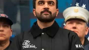 Zohran Mamdani The City Of New York Jacket in NYC Mayor Zohran Mamdani presses Albany for money on "Tin Cup Day"