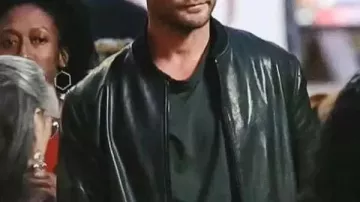 Veste en cuir noire Davis de Crime 101 portée par Mike Davis (Chris Hemsworth) dans Crime 101