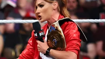 Becky Lynch WWE Raw 2026 Red Leather Track Jacket worn by Becky Lynch as seen in WWE Raw