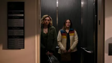 Violet Ray Charlie Woven Crossbody worn by Sandra Nears (Maria Dizzia) as seen in School Spirits (S03E01)