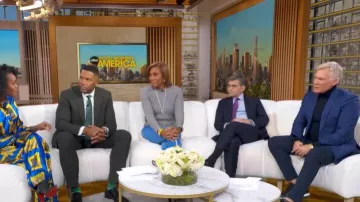 Michael Kors Stretch Pebble-Crepe Flared Trousers worn by Robin Roberts as seen in Good Morning America on February 12, 2026