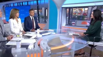 Robe à manches bouffantes de Vince Camuto portée par Emilie Ikeda telle que vue dans Today le 12 février 2026