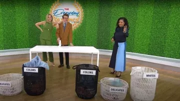 Ann Taylor Colorblock Sweater Skirt worn by Sheinelle Jones as seen in Today with Jenna & Sheinelle  on February 12, 2026