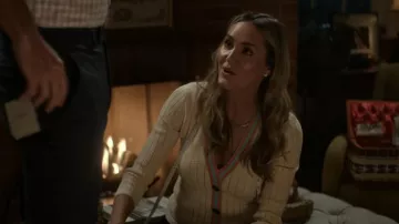 L'Agence Irvin Pointelle Cropped Cardigan worn by Lori (Erinn Hayes) as seen in It's Not Like That (S01E05)