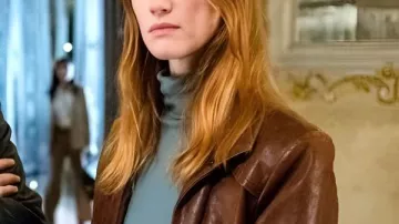 Drops of God S02 Fleur Geffrier Brown Leather Jacket worn by (Fleur Geffrier) in Drops of God (S01)