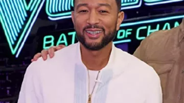 The Voice S29 John Legend Blue & White Sherpa Fleece Cardigan worn by John Legend as seen in The Voice
