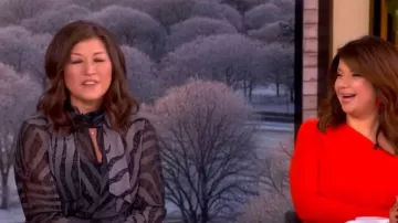 Max Mara Tritone Animal Print Tie Neck Silk Zebra Scarfneck Blouse worn by Juju Chang as seen in The View on  February 13, 2026