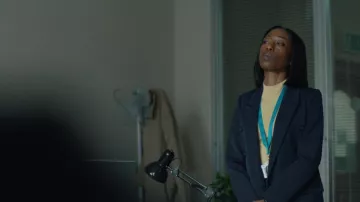 Reiss Navy Gabi Double Breasted Suit Blazer worn by Simone Grant (Nikki Amuka-Bird) as seen in Betrayal (S01E01)