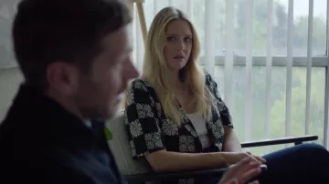 Oliver Bonas Black Checked Daisy Print Short Sleeve Blazer worn by Claire Wardly (Romola Garai) as seen in Betrayal (S01E01)