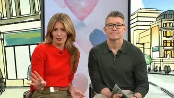 Mango Large Square Buckle Leather Belt worn by Cat Deeley as seen in This Morning on February 2026