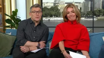 Wolf and Badger Donna Ida Minnie The High Top Full Length Wide Leg Flared Jeans worn by Cat Deeley as seen in This Morning on February 2026