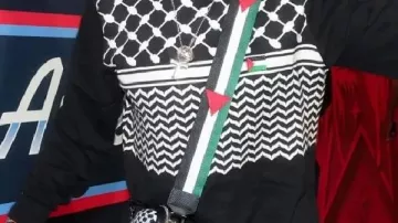 Sweatshirt worn by Spike Lee in Spike Lee seen wearing keffiyeh-pattern hoodie at 2026 NBA All-Star Weekend