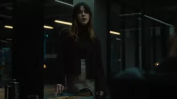 Reiss Burgundy Sonny Petite Suede Button Through Jacket worn by Sweetpea Golightly (Miriam Petche) as seen in Industry (S04E06)