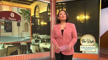 Scotch & Soda Shell Jacquard Blazer worn by Elaine Quijano as seen in CBS Mornings on  February 15, 2026
