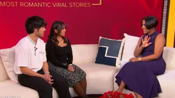 McQueen Lace Panel Flared Midi Dress worn by Tamron Hall as seen in Tamron Hall Show on February 12, 2026