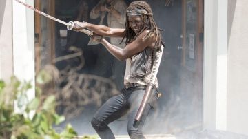The black pants Paige Denim Michonne (Danai Gurira) in The Walking Dead